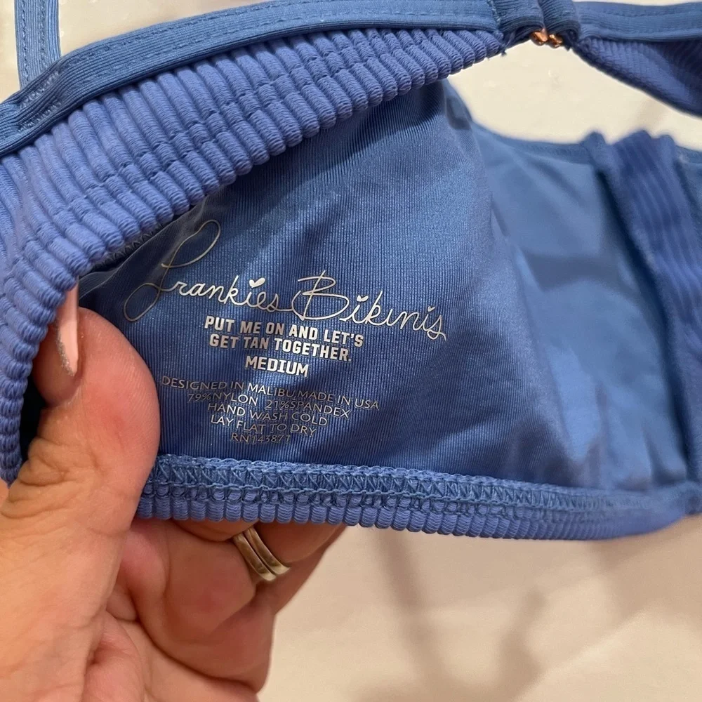 Frankies bikinis ribbed Henley button blue bikini top